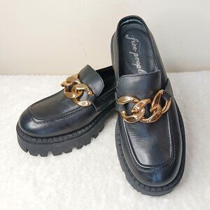 Free People Lyra Link Leather Loafer Mules Lug Sole Size EU 36.5/US 6